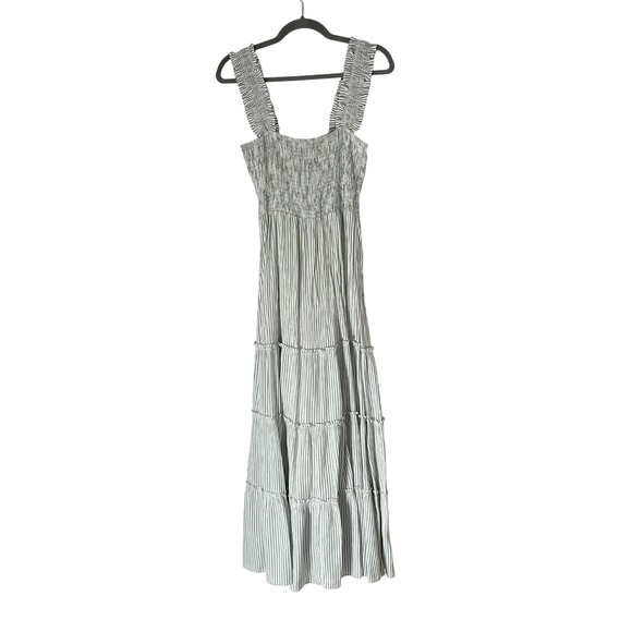 NWOT New Lucy Paris Striped Smocked Tiered Maxi Dress Pastel Green White S - Picture 2 of 7